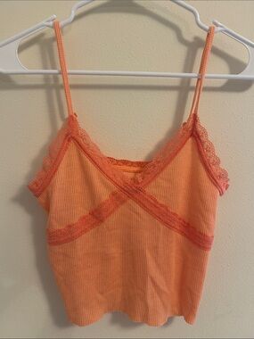 American Eagle Outfitters Coral Lace-Trim Ribbed Cami